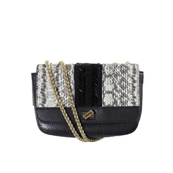 INC Marlin Chain Strap Shoulder Bag. Snakeskin and beaded detail. - Picture 1 of 11